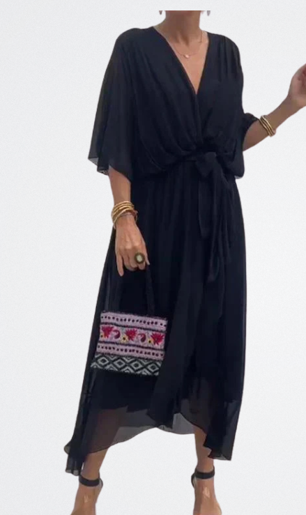 Monica - Vestito in chiffon di seta con scollatura a V