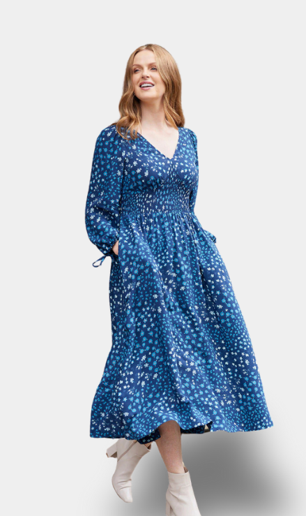 Maddie - Vestito con Collo a V - Floreale Blu