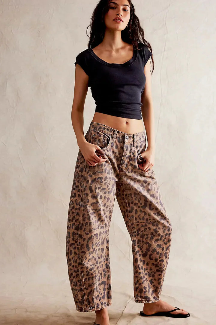 Sofia™ | Jeans Barrel con Stampa Leopardo