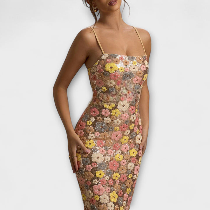 Sofia – Maxi-abito con paillettes floreali