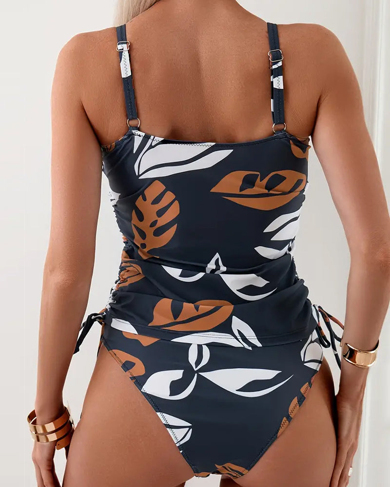 Victoria™ | Halter Neck Swimsuit with Leaf Pattern and Ruffles