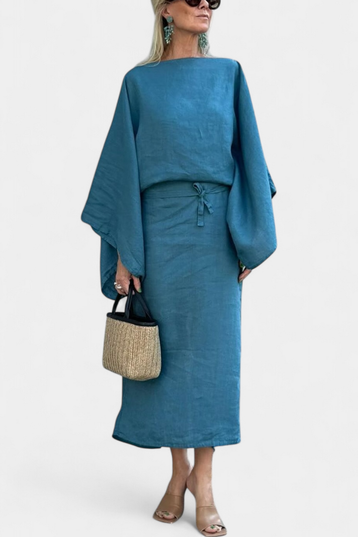 Kamilia Vestito Kimono in Lino Cremisi