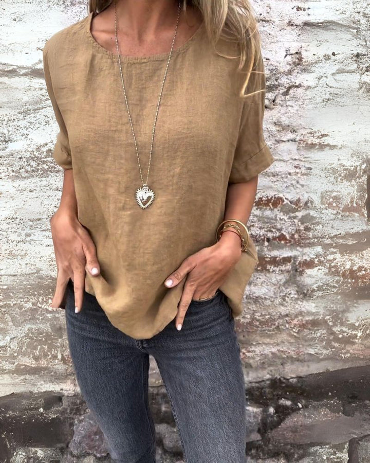 Sofia™ | Baua T-Shirt Girocollo in Cotone e Lino