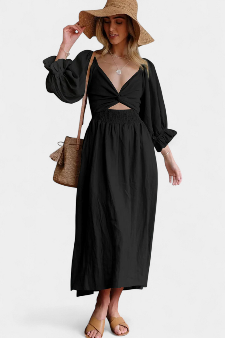 Petra Vestito Midi a Due Livelli con Corpo Arricciato