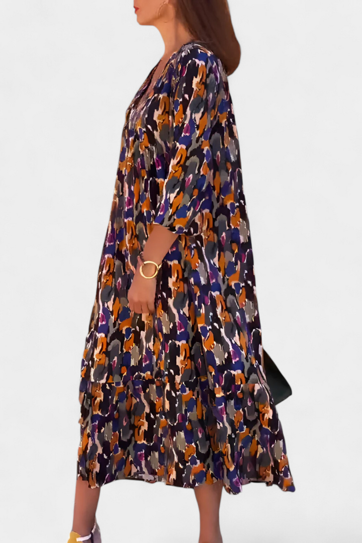 Teodora Vestito Retro Stampato con Scollatura a V