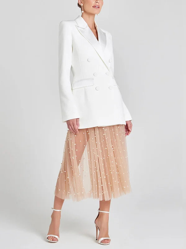 Sofia | Blazer Bianco Doppiopetto in Raso