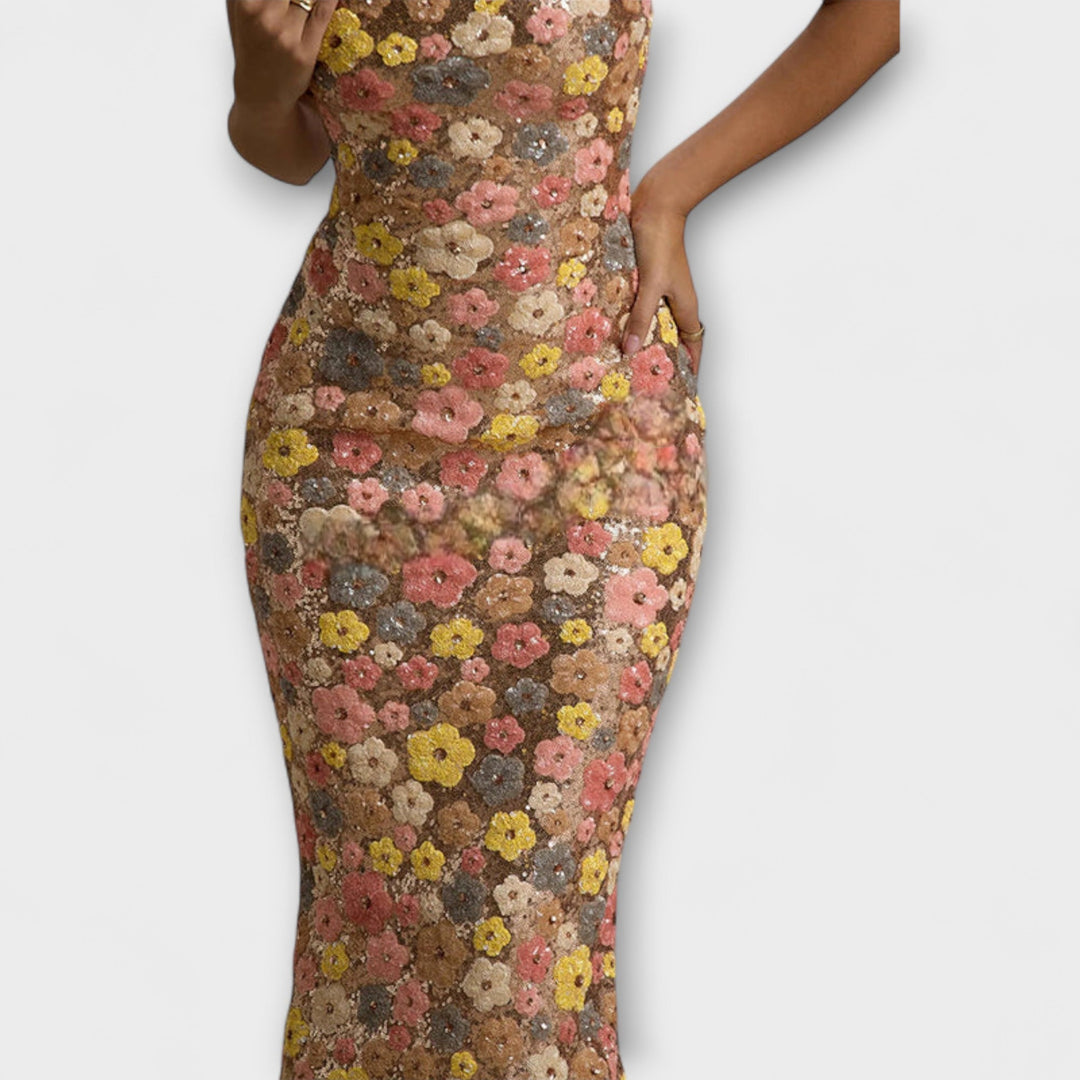 Sofia – Maxi-abito con paillettes floreali