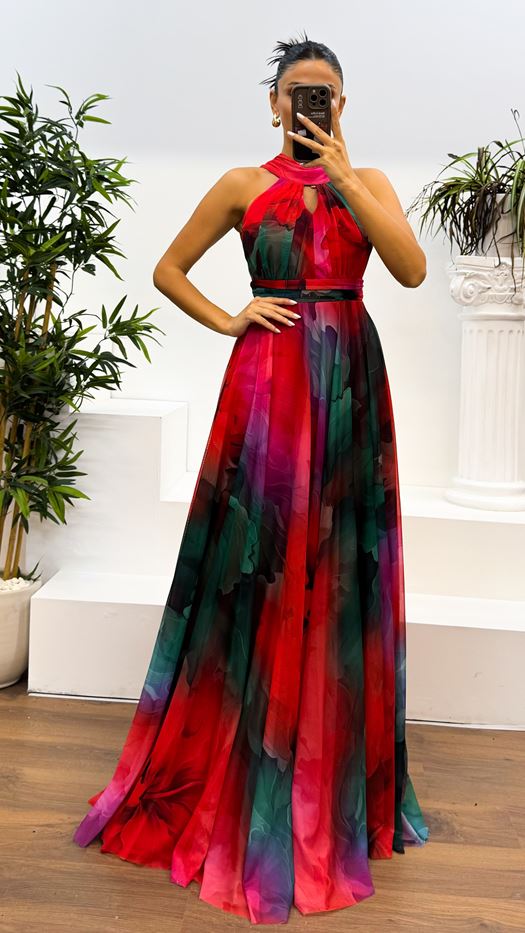 Caprice – Abito Maxi in Chiffon con Collo Halter