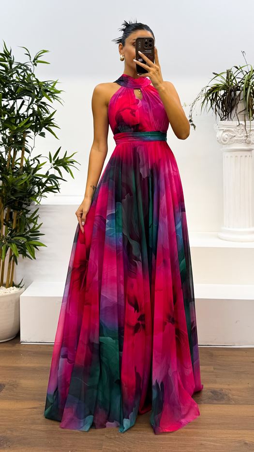 Caprice – Abito Maxi in Chiffon con Collo Halter