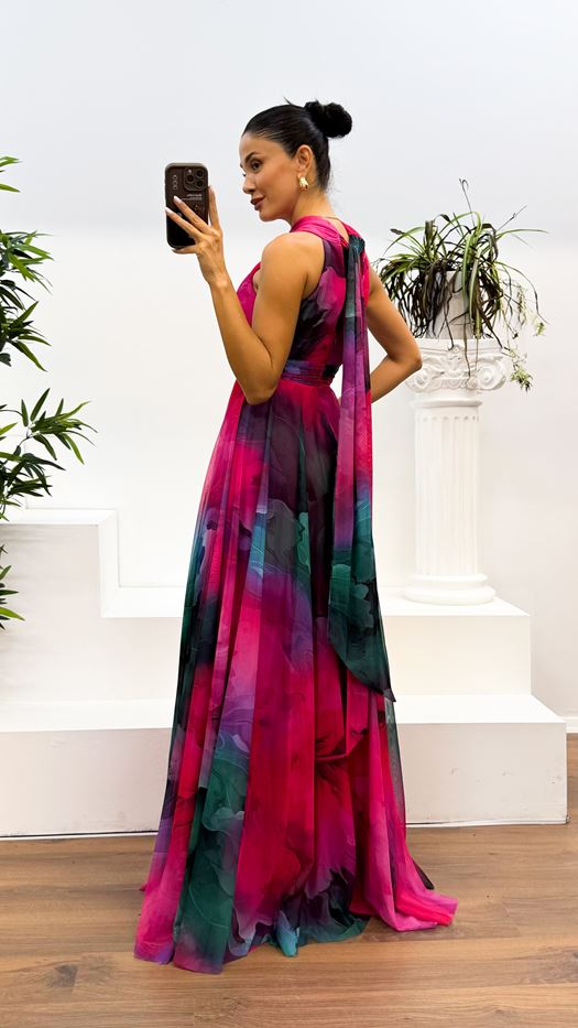 Caprice – Abito Maxi in Chiffon con Collo Halter