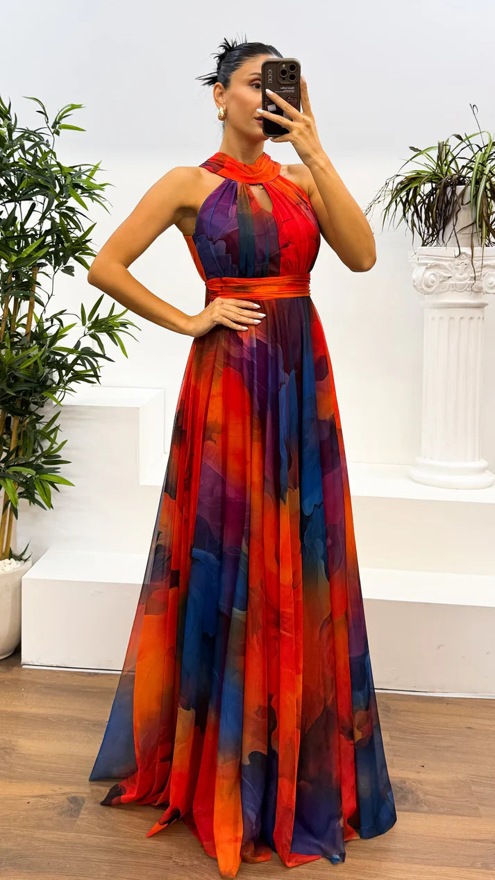 Caprice – Abito Maxi in Chiffon con Collo Halter