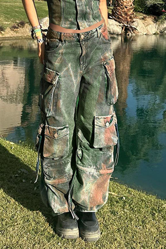 Sofia™ | Pantaloni cargo in denim a vita alta