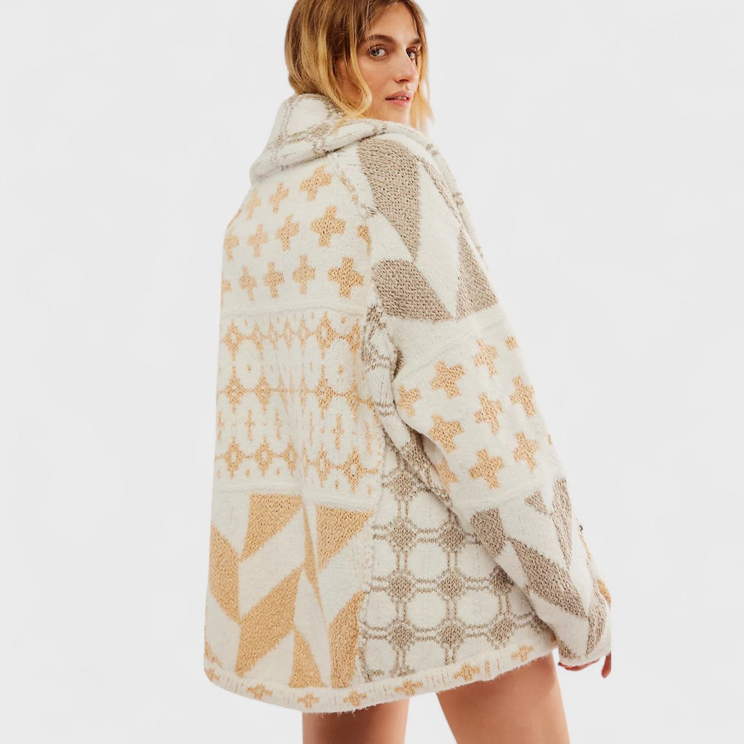 Portia - Cardigan vintage con colletto button down e manica lunga