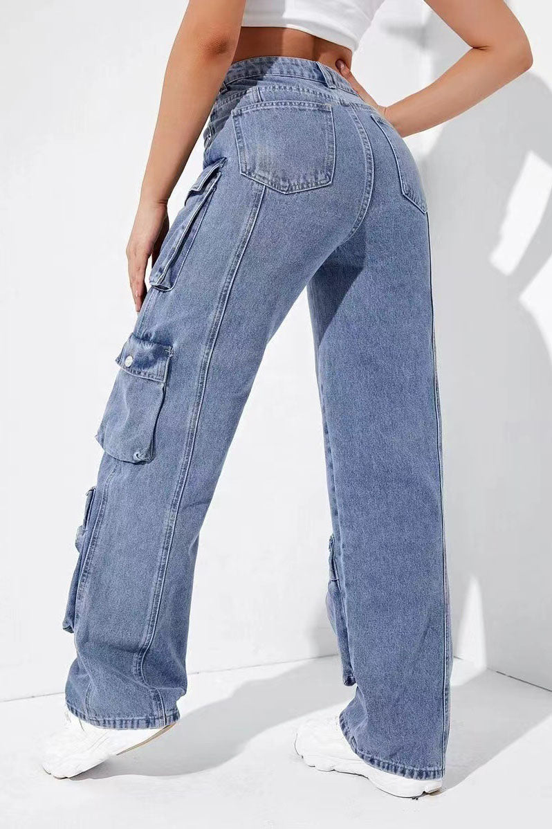 Sofia™ | Pantaloni cargo in denim a vita alta