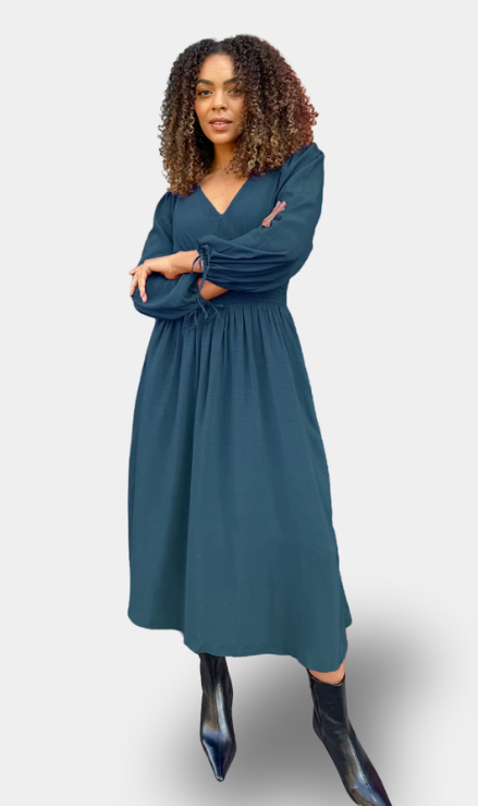 Maddie - Vestito con Collo a V - Floreale Blu