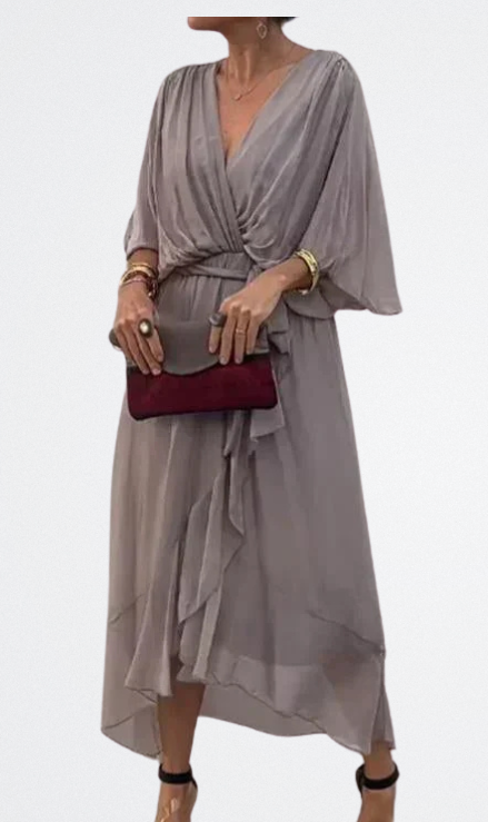 Monica - Vestito in chiffon di seta con scollatura a V