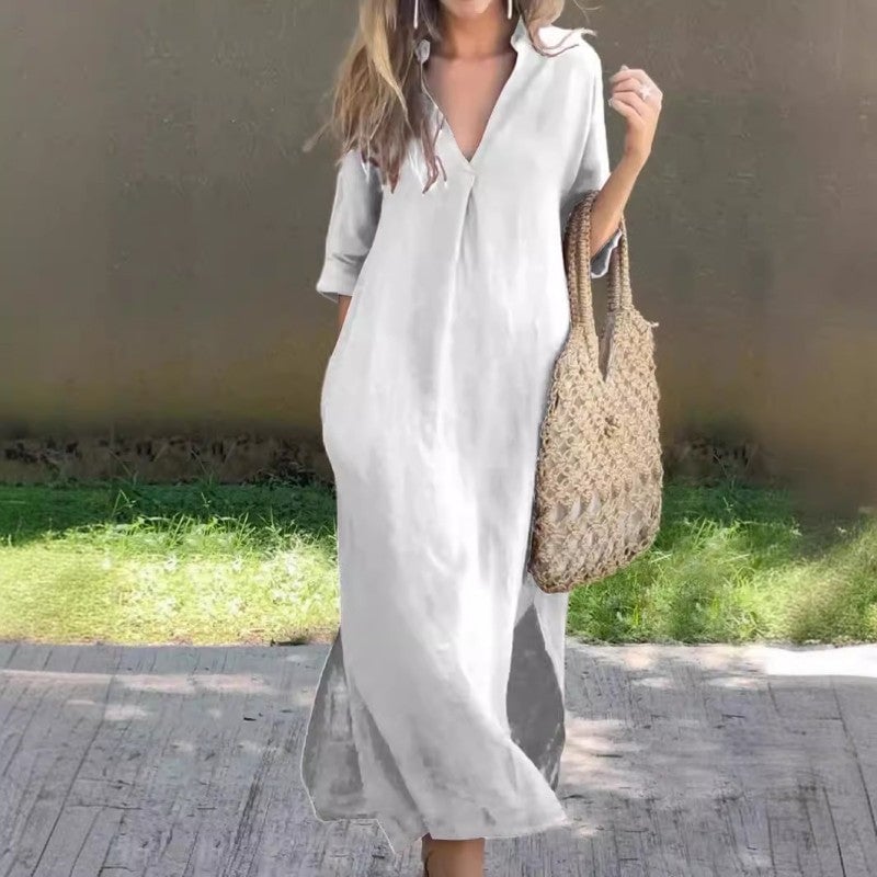 Victoria™ | Casual V-Neck Linen Dress