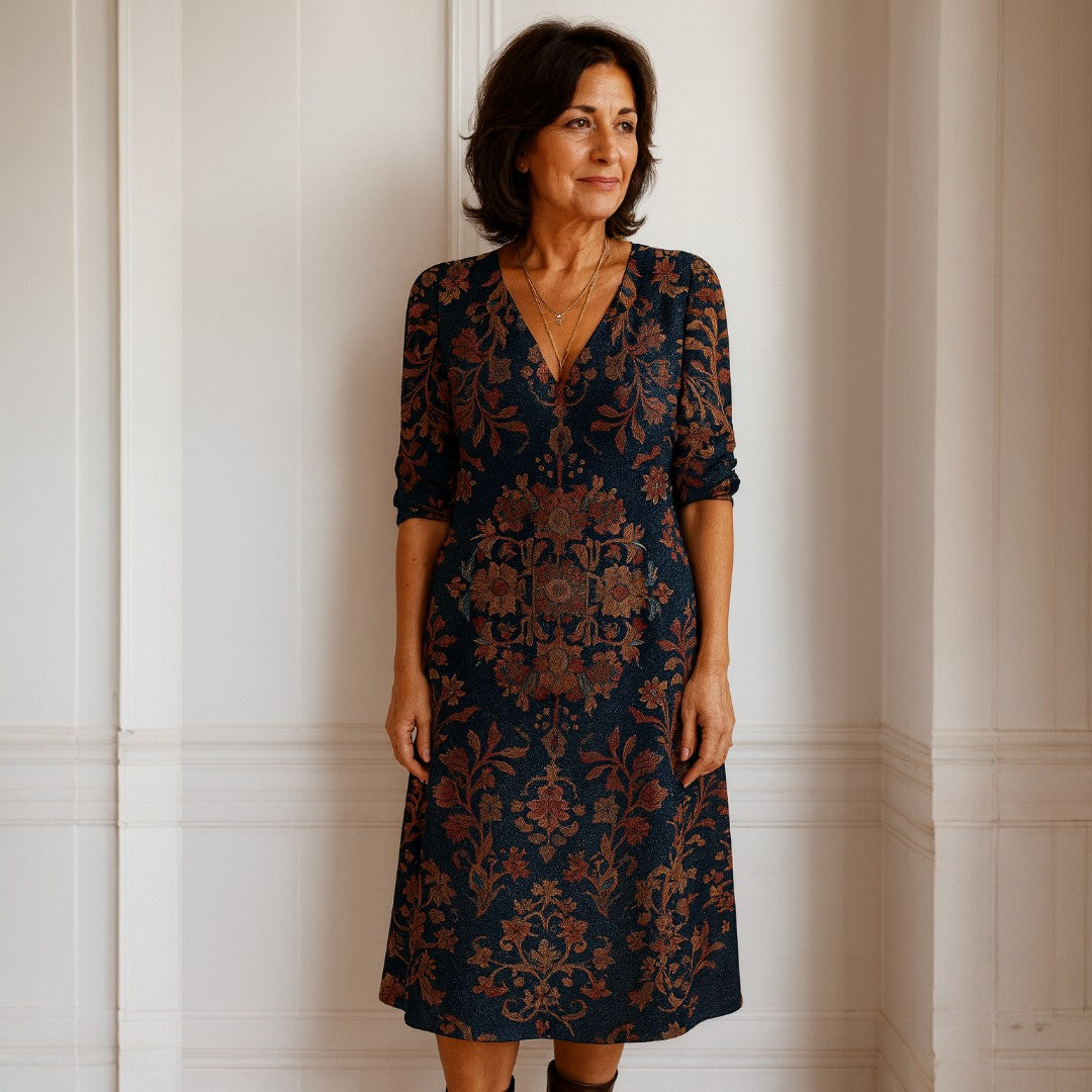 Abito Tunica in Lino con Stampa Floreale Vintage da Donna