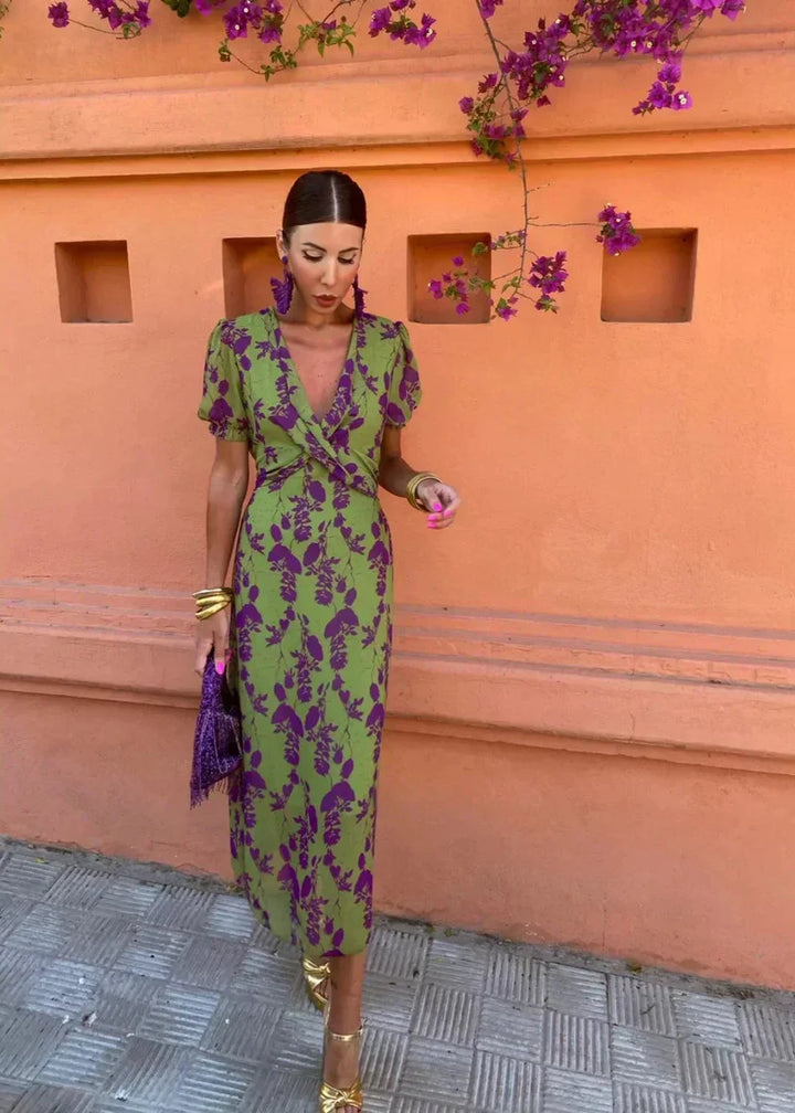 Livia | Abito incrociato in verde e lilla