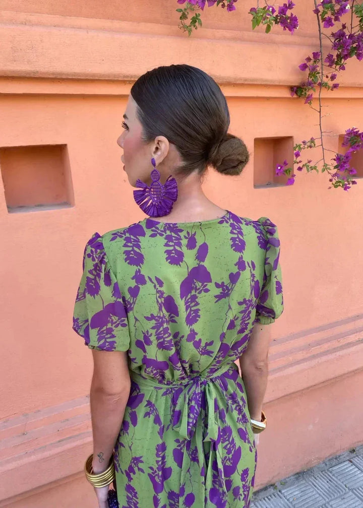 Livia | Abito incrociato in verde e lilla