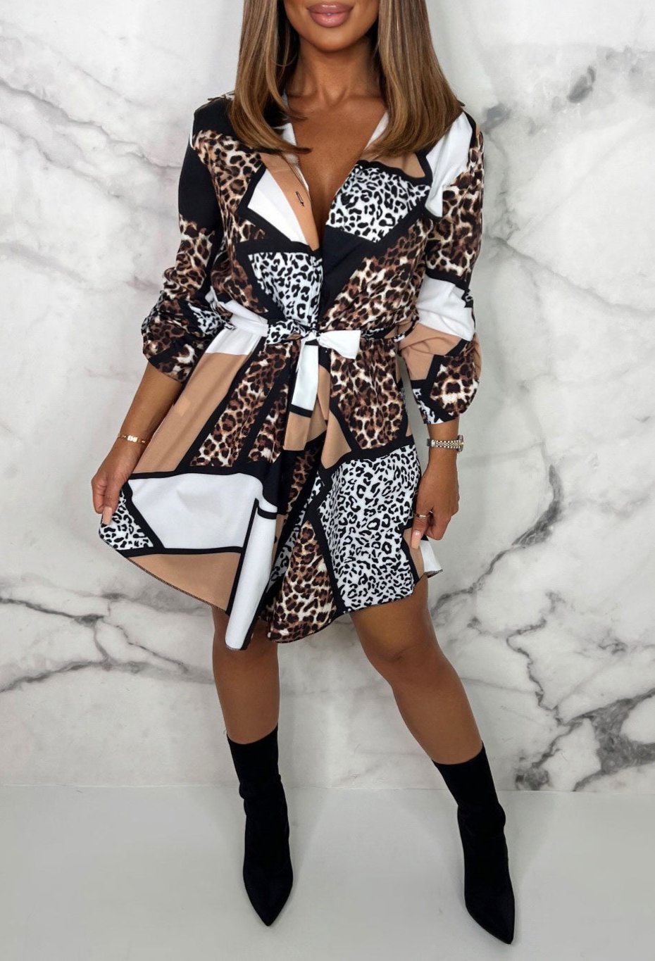 Victoria™ | Christel Flirty Animal Print Shirt Dress