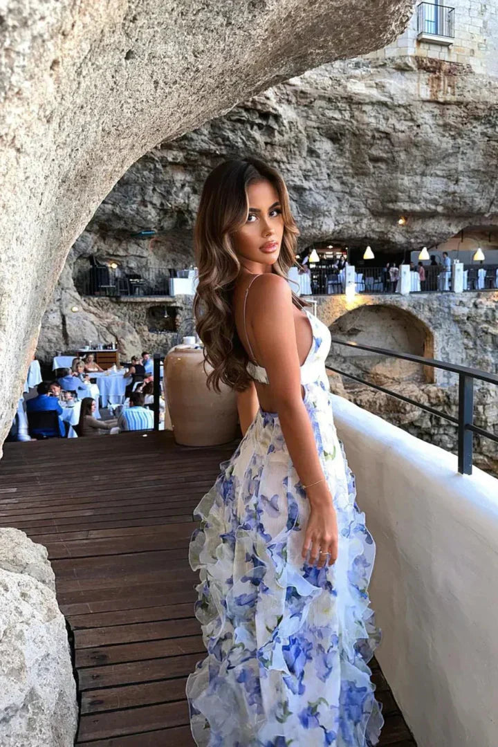 Alessia – Maxi-abito Floreale con Spalline Elegant