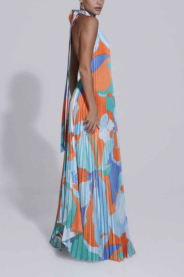 Shalia - Maxi Dress Plissettato con Collo Halter Seducente
