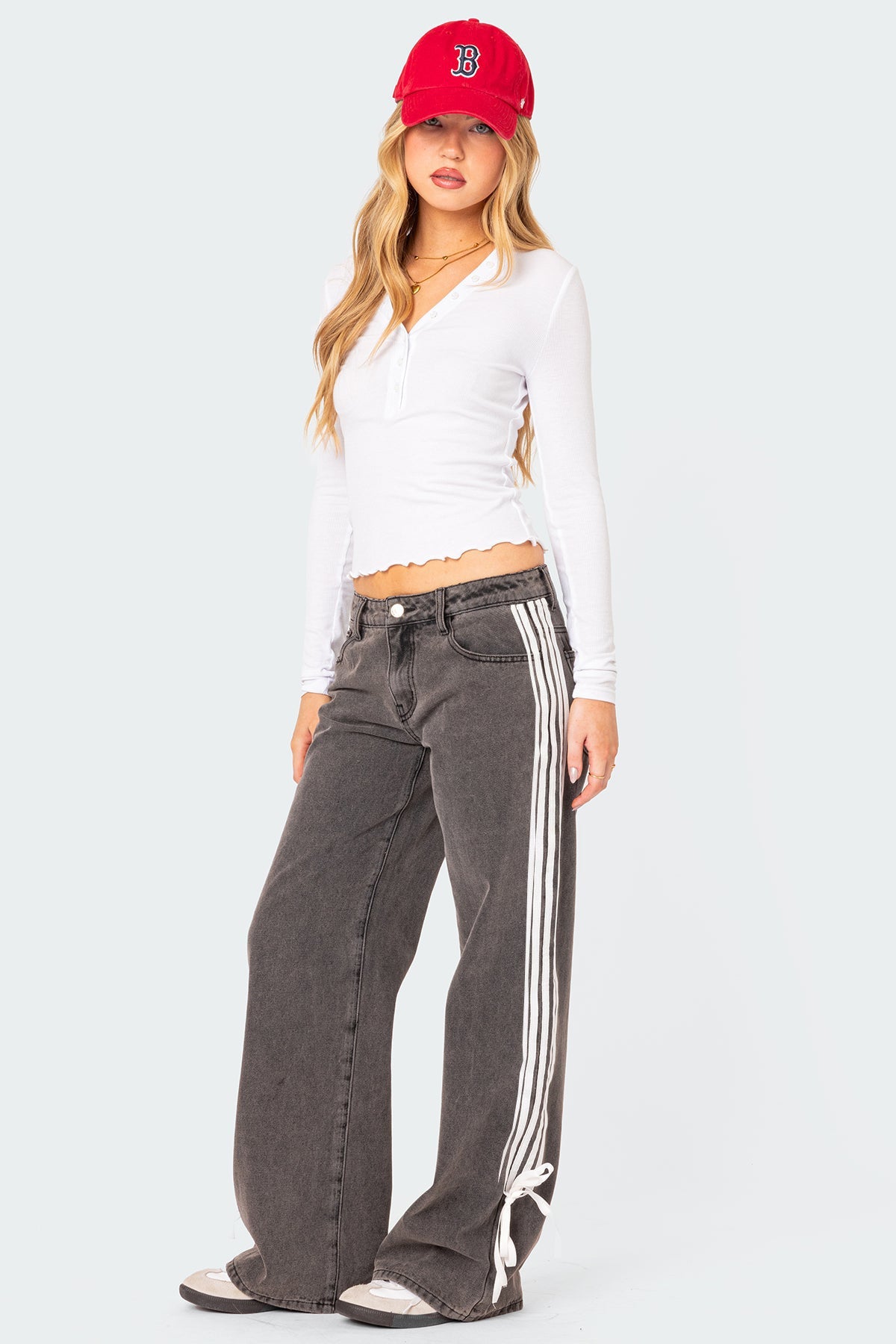 Victoria™ | Low Waist Loose Side Stripe Bow Wide Leg Jeans