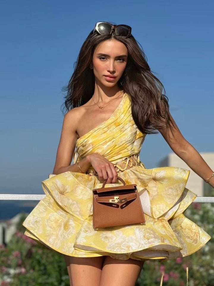 Daphne | Abito Mini Floreale a Spalla Unica