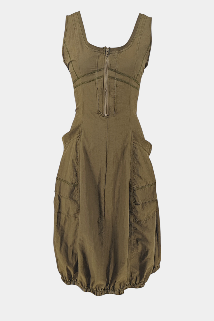 Vestito Midi Katana con Orlo a Bolla e Corsetto Regolabile