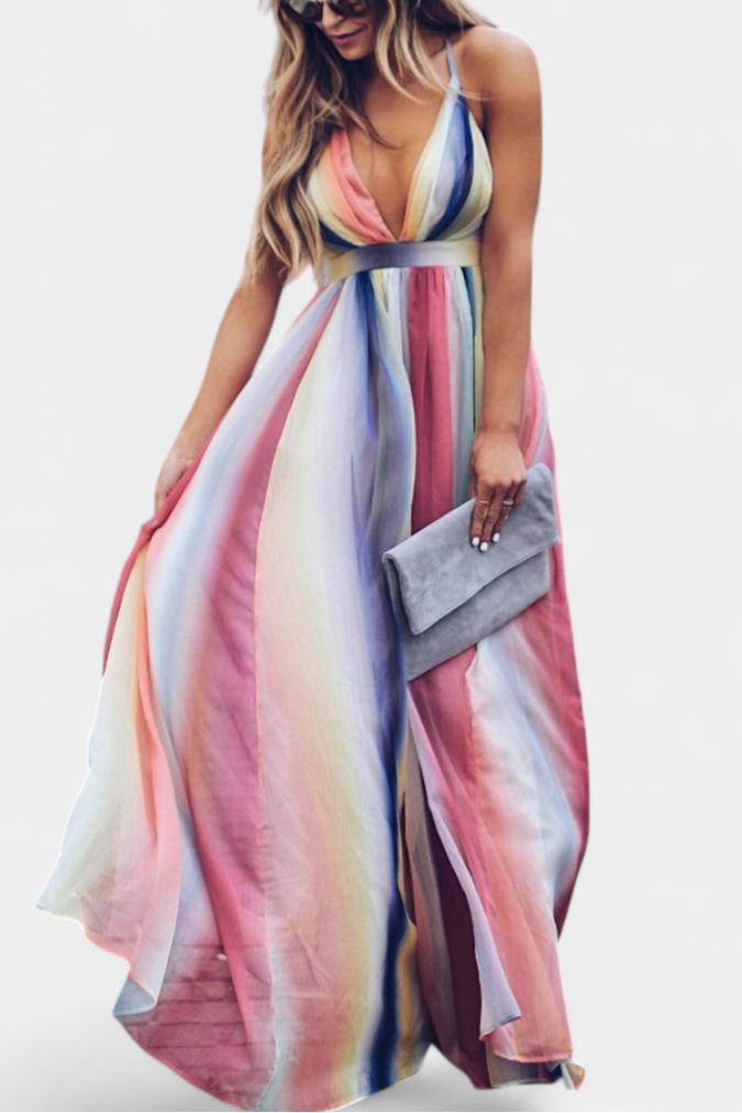 Gretchen Vestito a Righe Multicolore con Scollatura a V