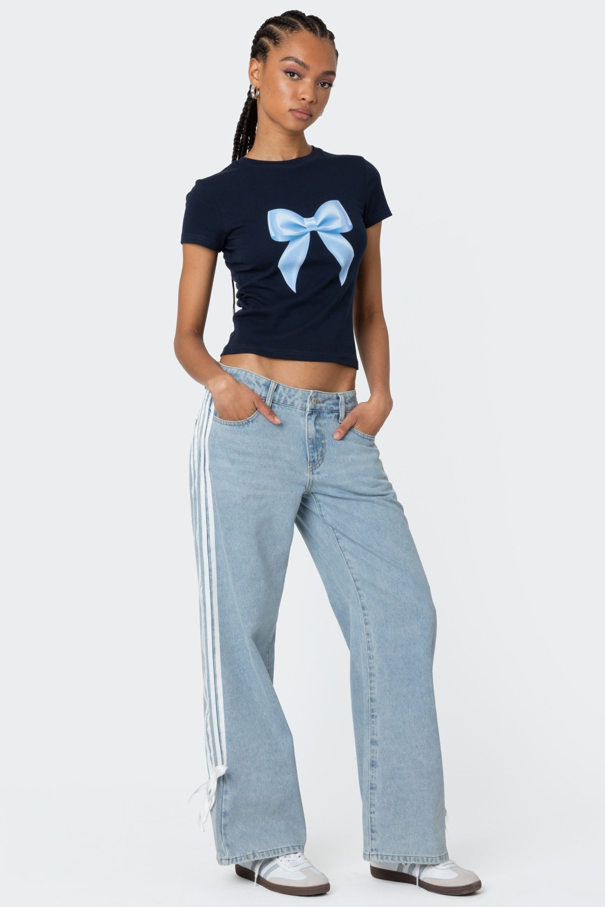 Victoria™ | Low Waist Loose Side Stripe Bow Wide Leg Jeans