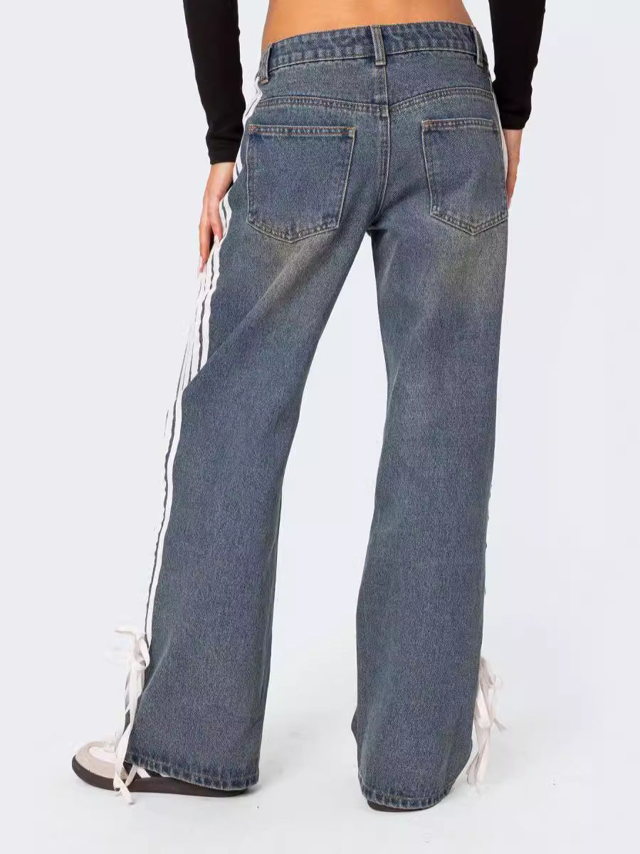 Victoria™ | Low Waist Loose Side Stripe Bow Wide Leg Jeans