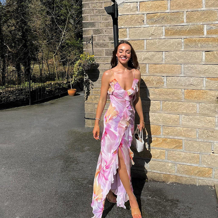 Nylah | Abito Maxi con Rouches Floreali