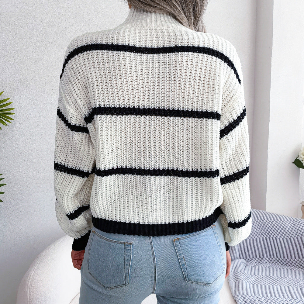 Victoria™ | Striped Half Turtleneck Sweater