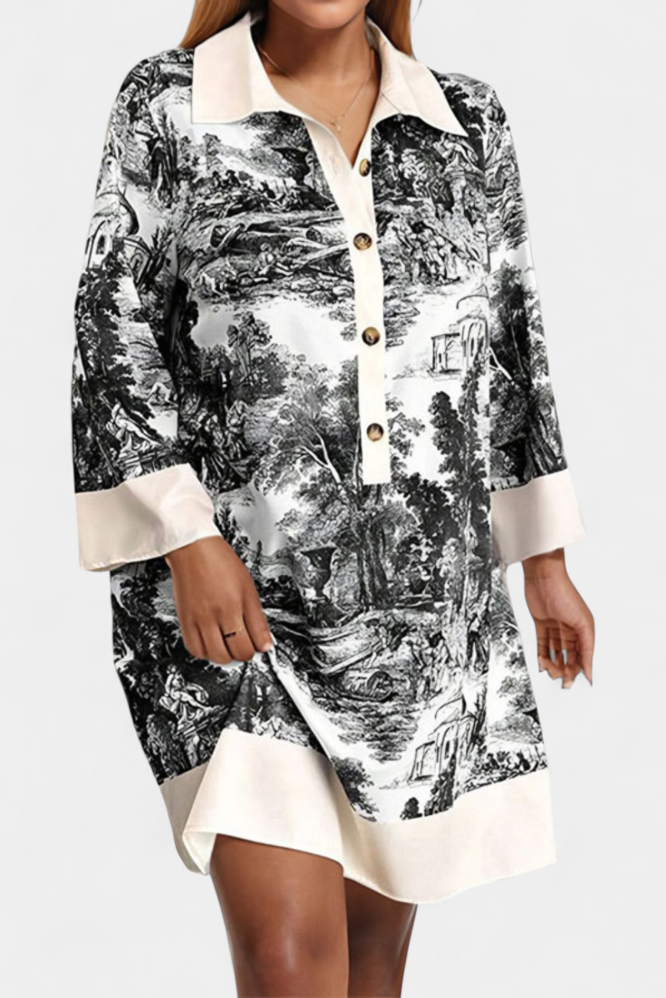 Wilma Vestito Camicia Stampa Paesaggio