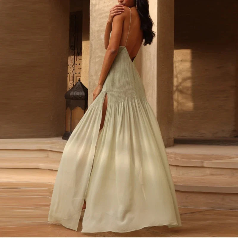 Victoria™ | Elegant Pleated High Split Backless Maxi Dress