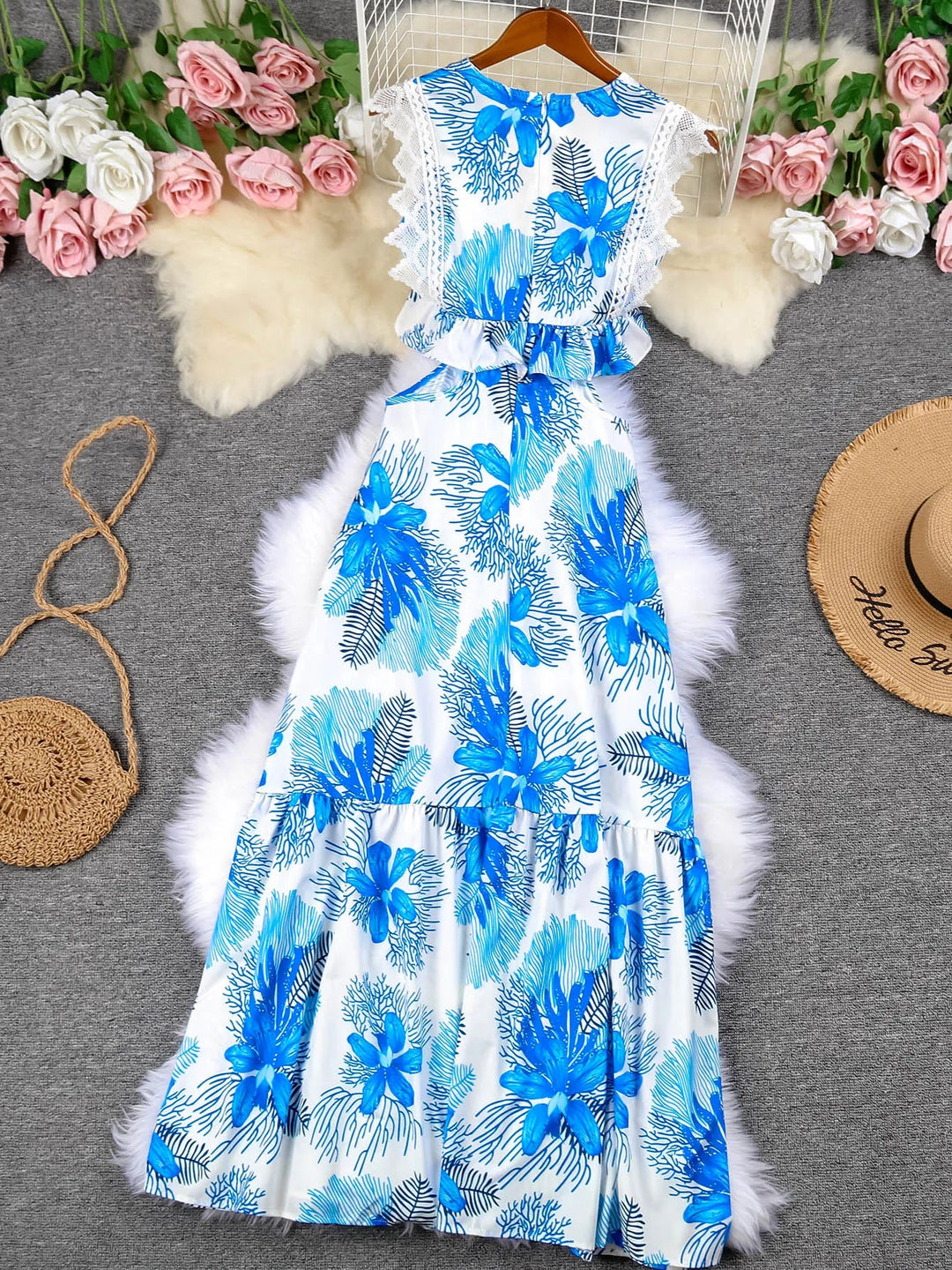 Margie - Vestito Maxi in Pizzo Senza Maniche alla Moda