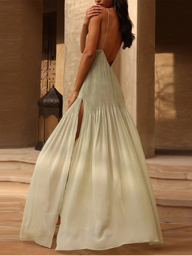 Victoria™ | Elegant Pleated High Split Backless Maxi Dress