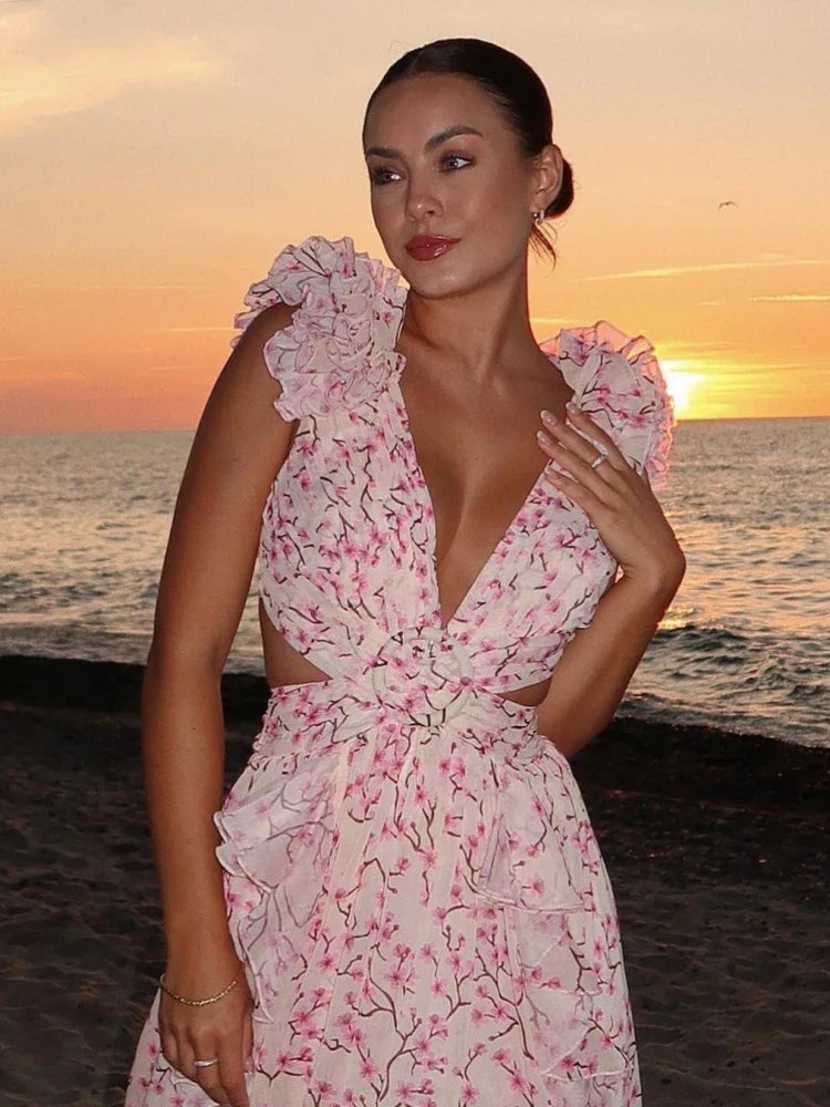 Lexi - Abito Maxi Elegante Senza Schiena con Volant