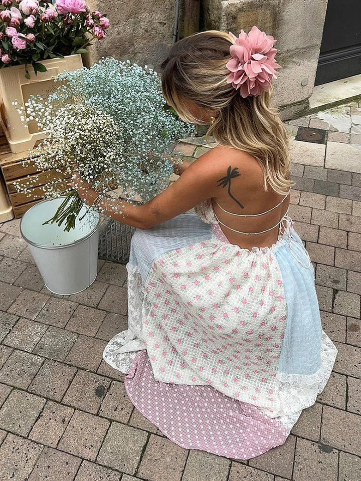 Cyrille - Elegante Abito Maxi Patchwork con Spalline