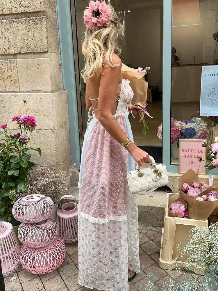 Cyrille - Elegante Abito Maxi Patchwork con Spalline