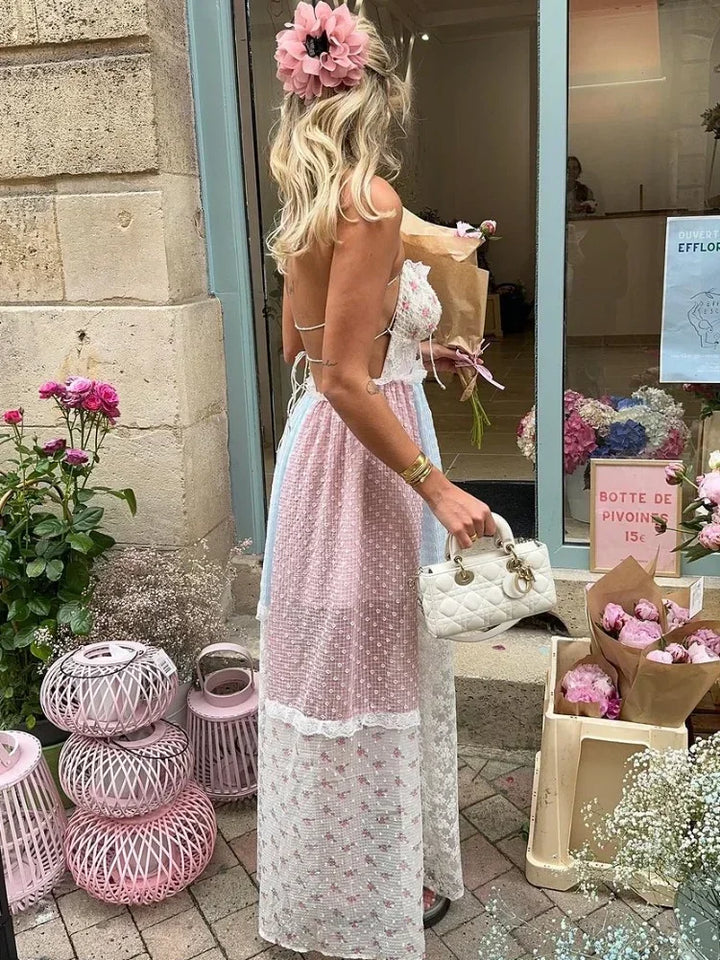 Cyrille - Elegante Abito Maxi Patchwork con Spalline