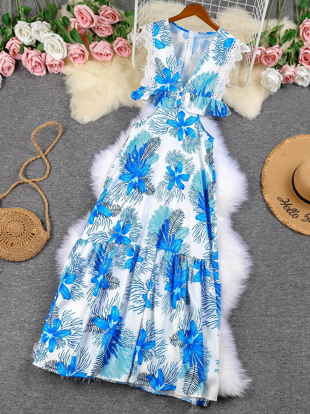 Margie - Vestito Maxi in Pizzo Senza Maniche alla Moda