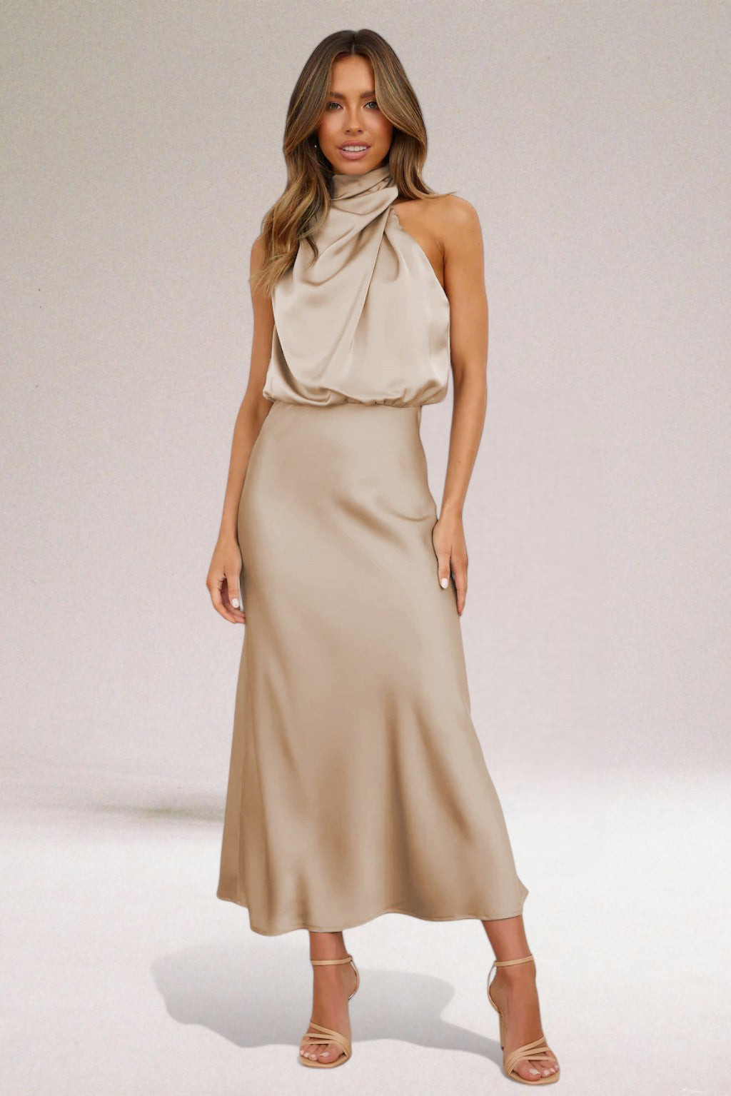 Victoria™ | Glamorous Satin Dress with Halter Neck