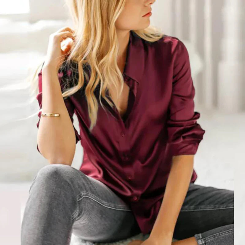 Victoria™ | Layla Silk Satin Blouse for Office and Evening Elegance