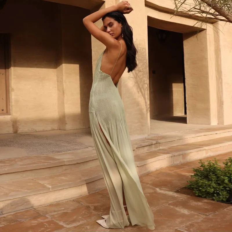 Victoria™ | Elegant Pleated High Split Backless Maxi Dress