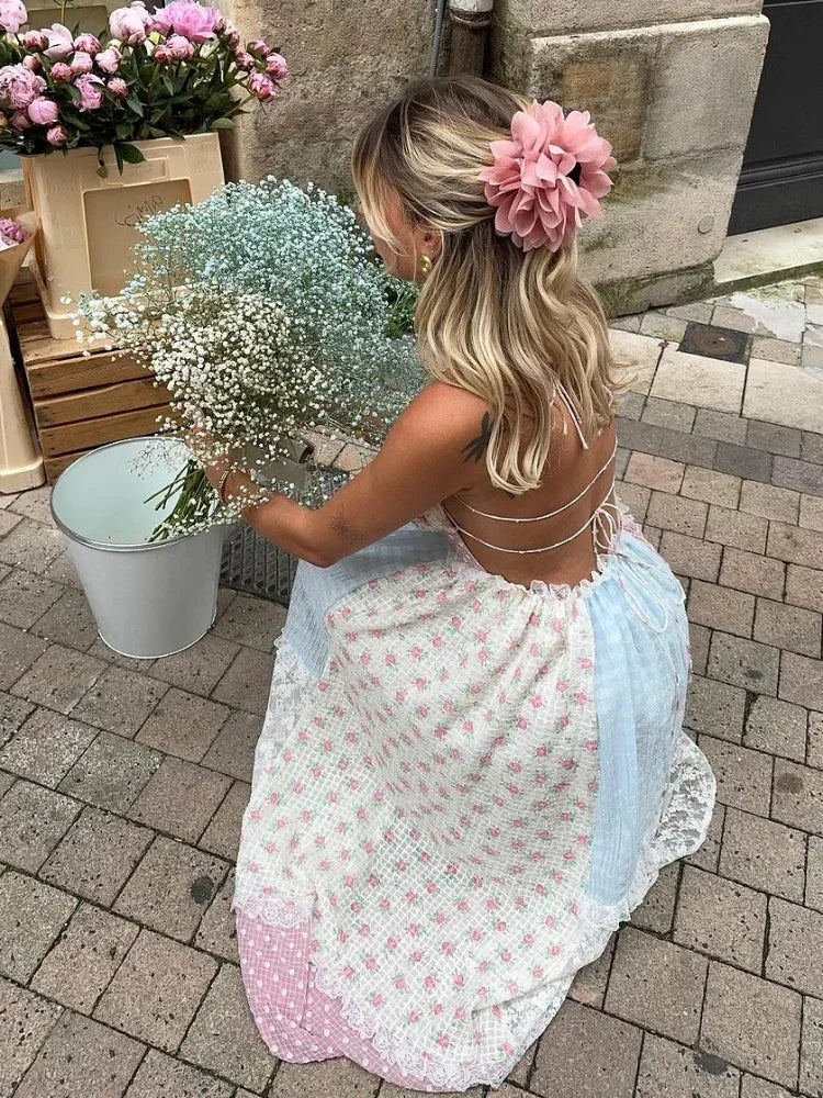 Cyrille - Elegante Abito Maxi Patchwork con Spalline