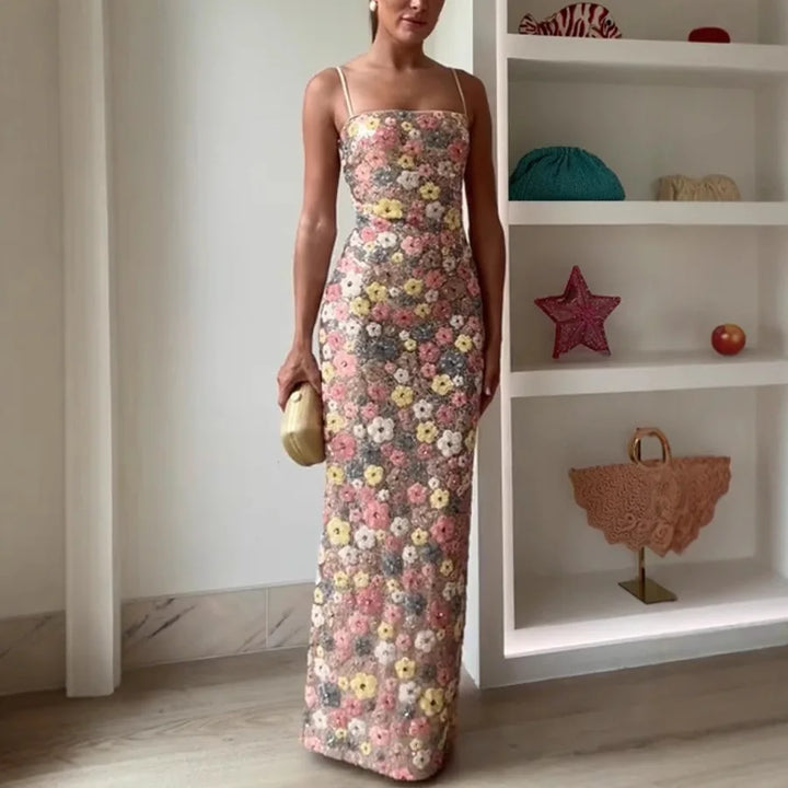 Chiara | Abito Lungo Floreale con Spalline Sottili