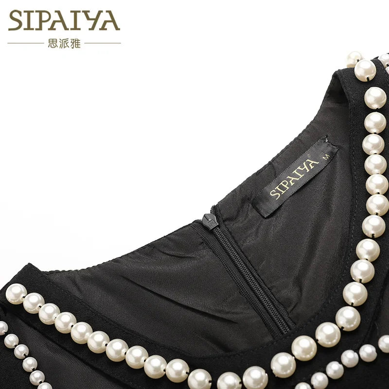 Spring Hot Sale Of The Season Korean Style Long Sleeve Slimming A- Line Dress Pearl Embellished Elegant Ladylike Mini Dress for